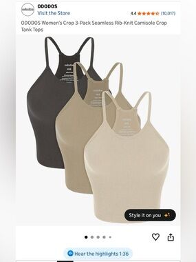 ODODOS 3-Pack Seamless Rib-Knit Crop Tank Tops - Mushroom, Taupe, Charcoal